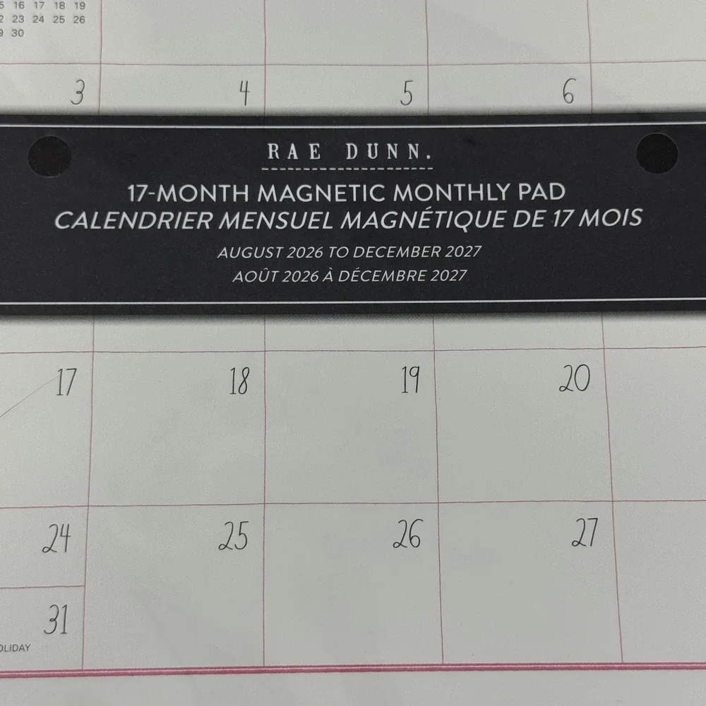 Rae Dunn 17-Month Magnetic Monthly Pad Calendar August 2026-December 2027 Pink